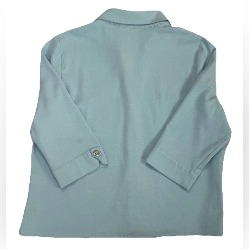 Haymaker Womens Size PXL Pale Blue Aqua Blouse Linen Feel Flowing Comfy Sharp! - Picture 3 of 7